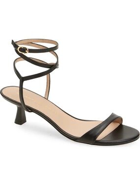Stuart Weitzman Nudist Wrap 50  kitten heel strappy black leather sandals